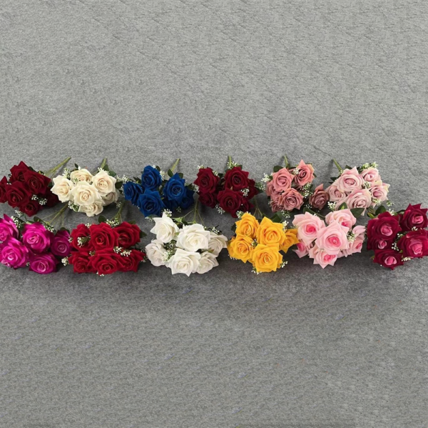 Artificial Flower Home Decor 7 Heads Flannel Rose Bush