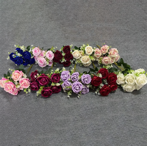 Artifical Flowers Decoration Wedding 7 Heads Flannel Rose Bush