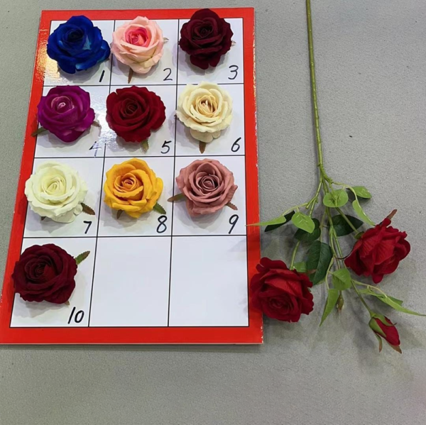 Red Rose Artificial Flowers 3 Heads Flannel Rose