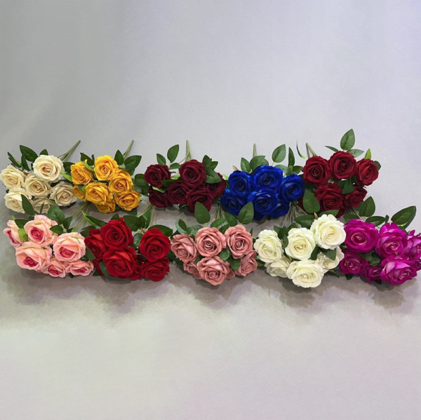 Artificial Flower Red 7 Heads Flannel Rose Bush