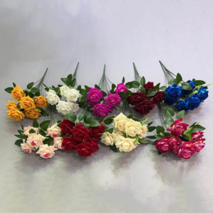 Artificial Flower Rose 7 Heads Flannel Rose Bush