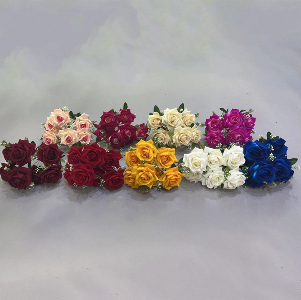 Silk Red Rose 7 Heads Flannel Rose Bush