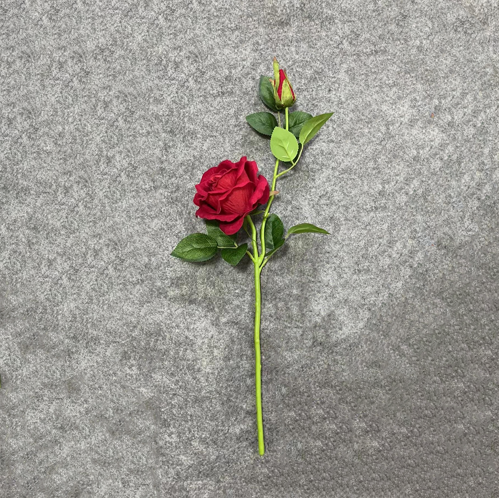 Red Artificial Rose Flowers 2 Heads Flannel Rose