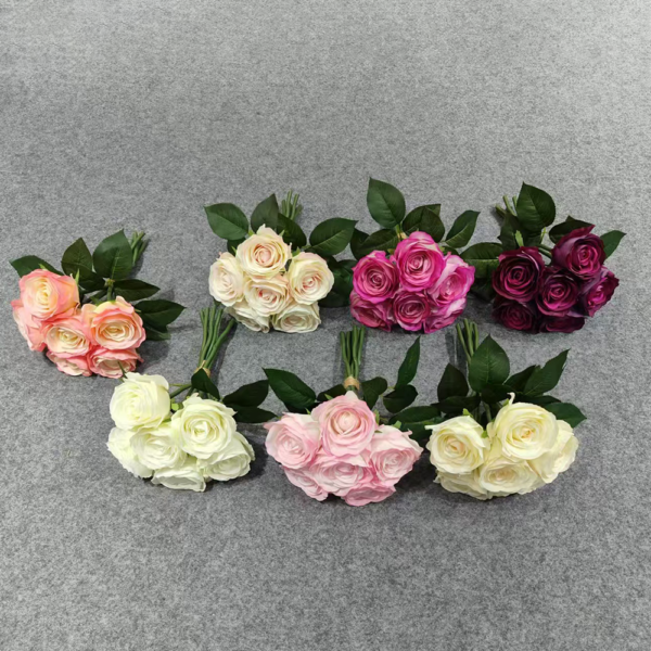 Decorative Flowers 6 Heads Real Touch Rose Bouquet