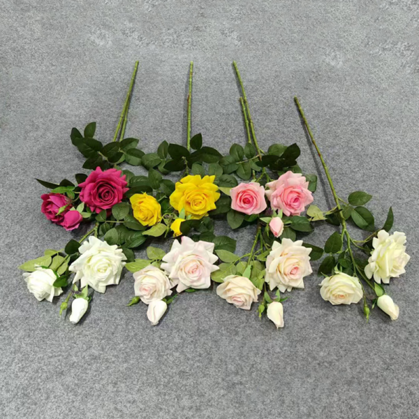 Realistic Looking Fake Flowers 3 Heads Real Touch Rose