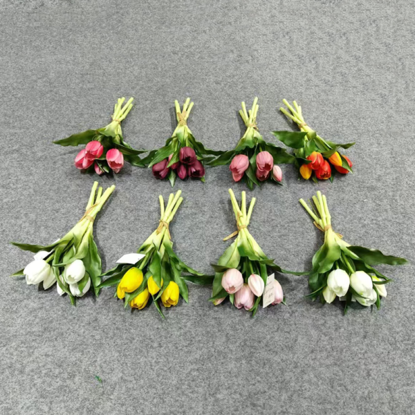 Artificial Flower Mini Tulip 5 Heads Real Touch Tulip Bouquet