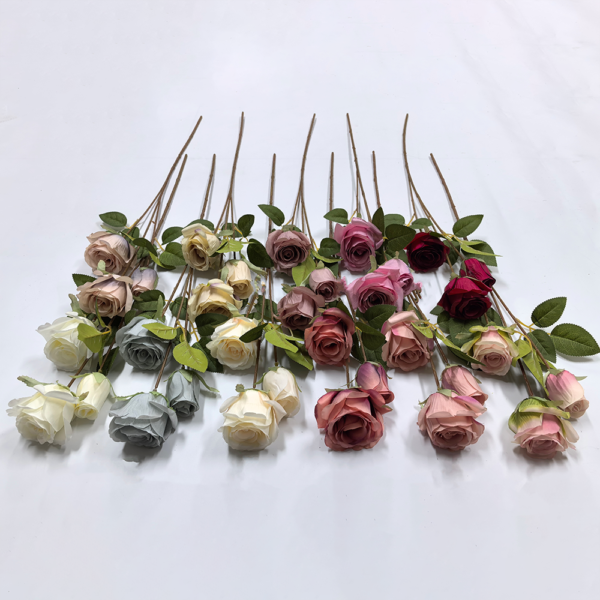 Silk Flowers Wholesale Canada 3 Heads Rose Single Branch