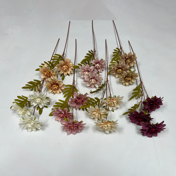 Wholesale Silk Flowers 3 Heads Dahlia Single Branch