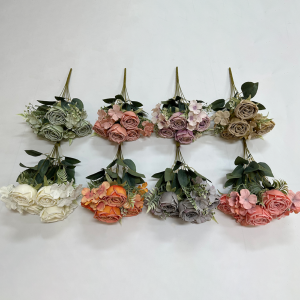 Flowers Artificial Plastic 7 Heads Rose+Hydranger Bush