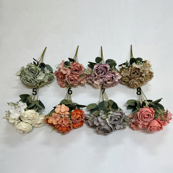 Solar Plastic Flower 7 Heads Rose+Hydranger Bush