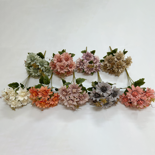 Cheap Plastic Flowers 7 Heads Dahlia Bush
