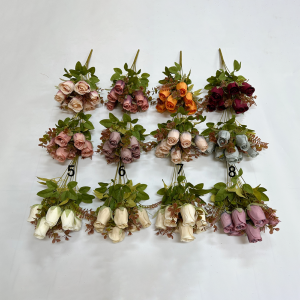 Artificial Mini Rose Flower 7 Heads Rose Bud Bush