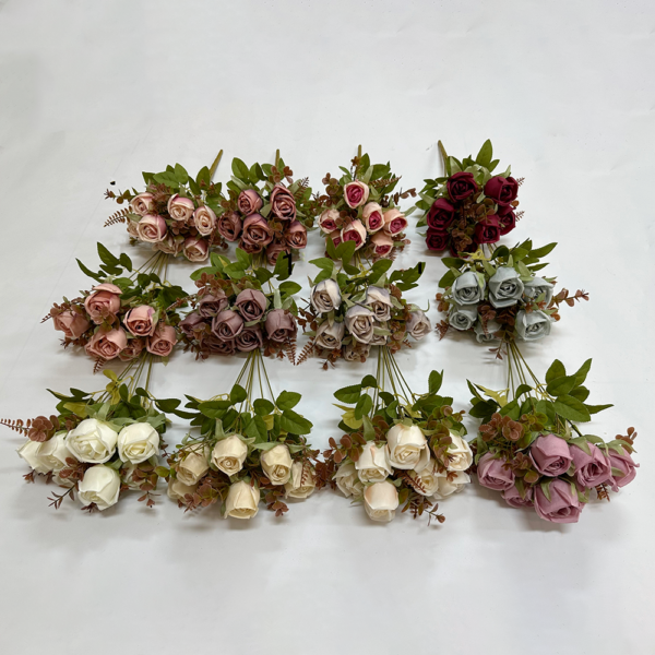 Artificial Plastic Flower 7 Heads Rose Bud Bush