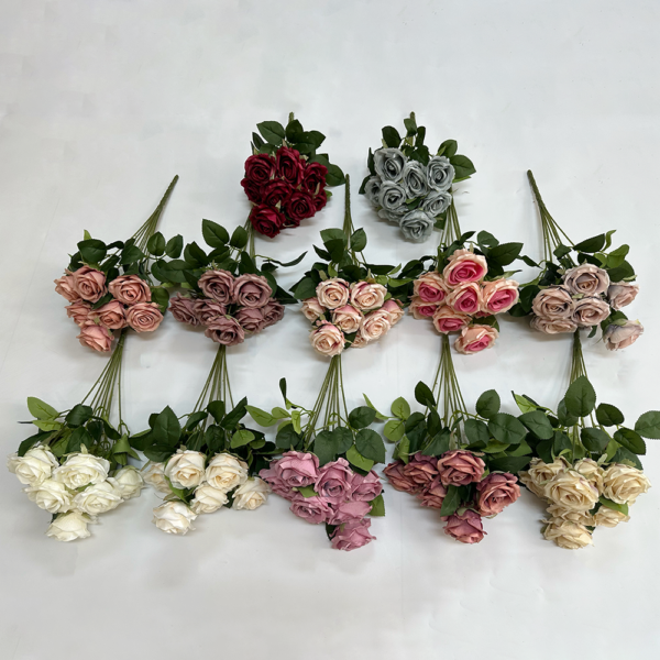 Artificial Flower With Factory Price 9 Heads Rose Bush