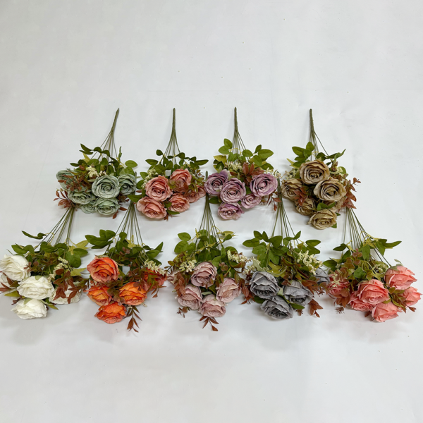 Cheap Flower Bunch For Decoration 9 Heads Rose Bush