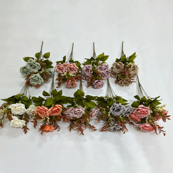 China Supplier Wholesale Fabric Flowers 9 Heads Rose Bush