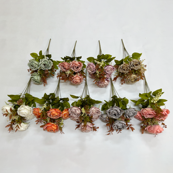 Silk Flowers Wholesale 9 Heads Rose Bush