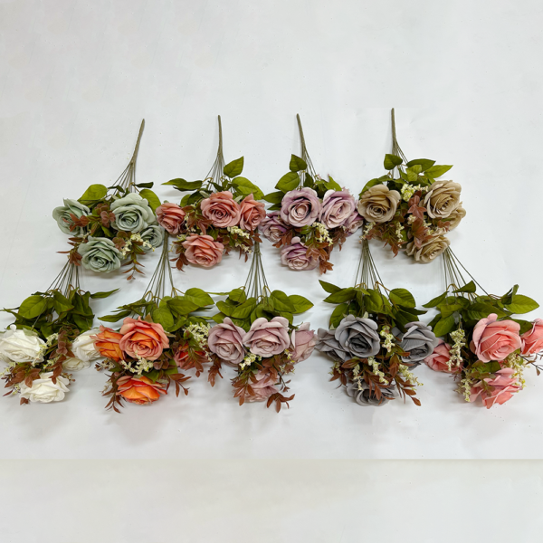 Silk Flower Depot 9 Heads Rose Bush