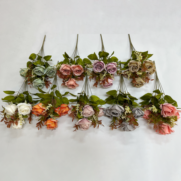 Silk Flower 9 Heads Rose Bush