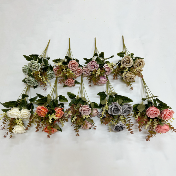 Artificial Plants & Flowers 9 Heads Rose Bush