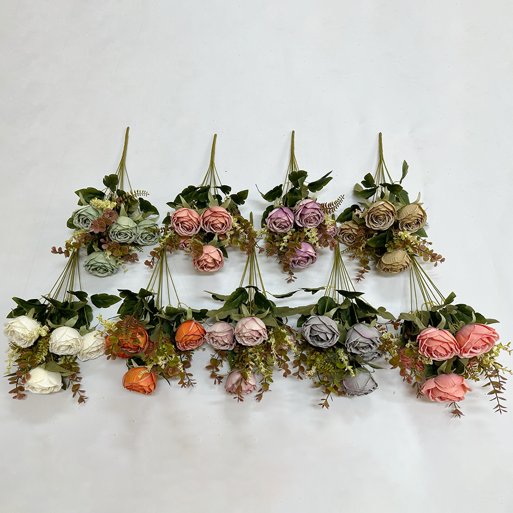 Fabric Flower 9 Heads Rose Bush