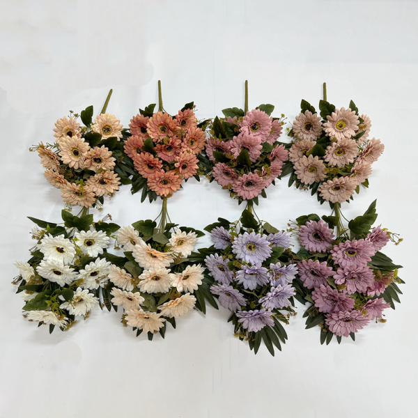 Florist Fake Flowers 9 Heads Chrysanthemum Bush