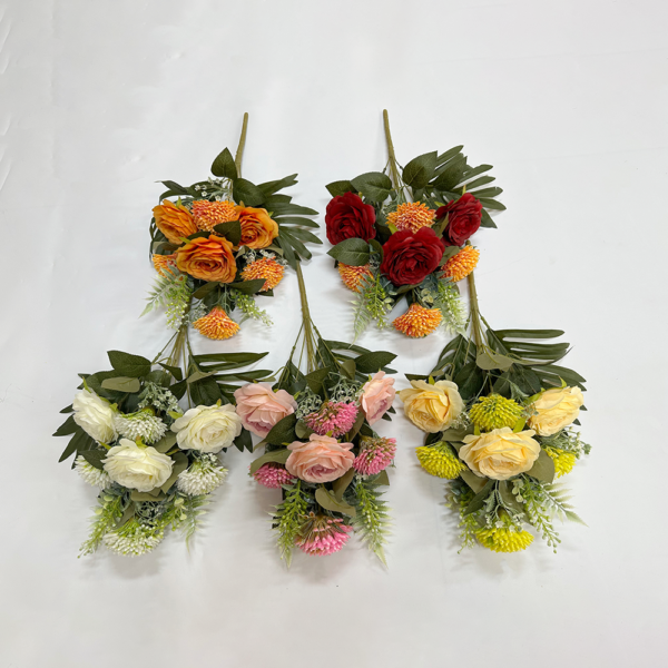 Artificial Flowers Factory 9 Heads Camellia+Chrysanthemum Bush