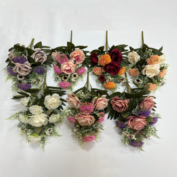 Cheap Artificial Flower Rose 9 Heads Rose+Chrysanthemum Bush