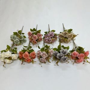 Artificial Silk Plastic Flower 11 Heads Rose Bush Artificial Silk Plastic Flower 11 Heads Rose Bush