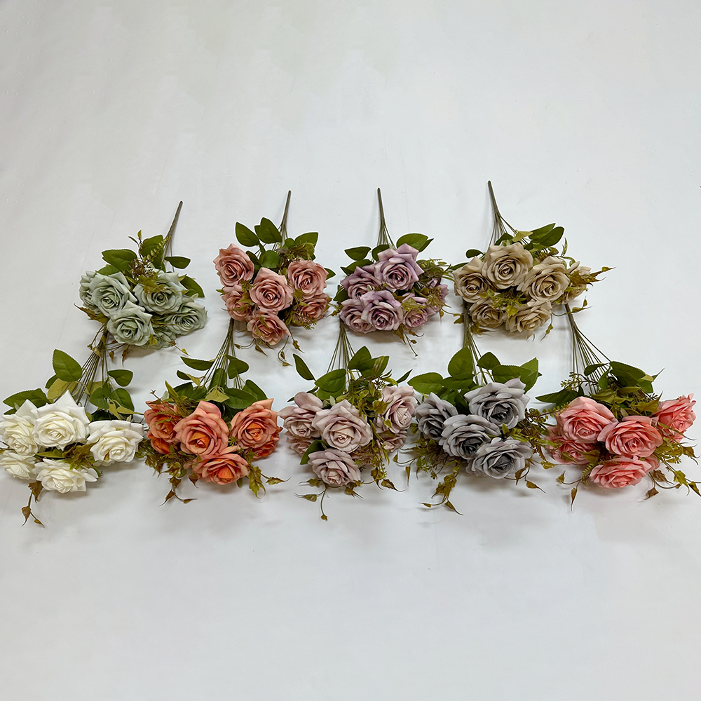 Artificial Silk Plastic Flower 11 Heads Rose Bush