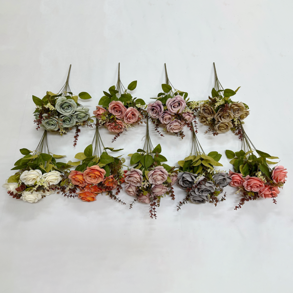 Artificial Flowers Rose 11 Heads Rose Bush