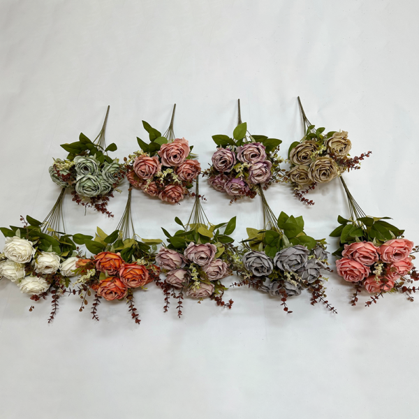 Flowers Artificial 11 Heads Rose Bush