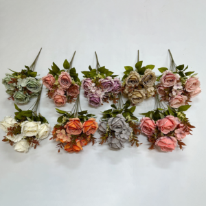 Artificial Silk Flowers 11 Heads Rose+Hydrangea Bush