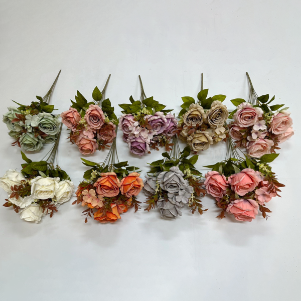 Artificial Silk Flowers 11 Heads Rose+Hydrangea Bush