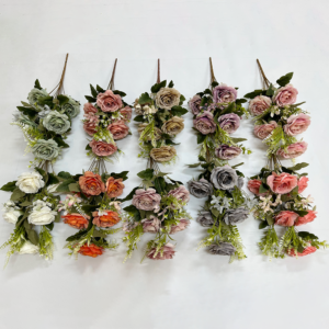 Artificial Flower China 11 Heads Camellia Bush