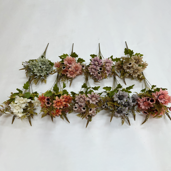 Fake Silk Flowers 11 Heads Dahlia Bush
