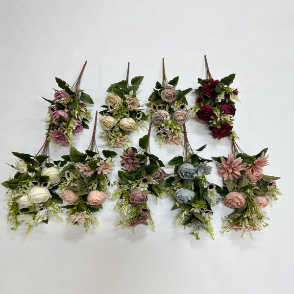 Artificial Flower Making Supplies 11 Heads Rose+Dahlia Bush