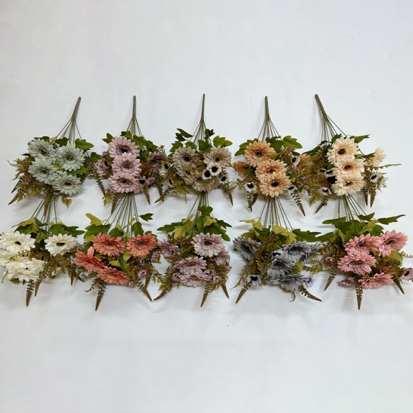 Artificial Flower Funeral 11 Heads Chrysanthemum Bush