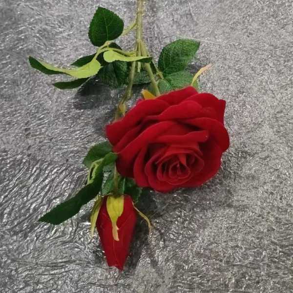 Decorative Artificial Flower 2 Heads Flannel Rose Single Branch