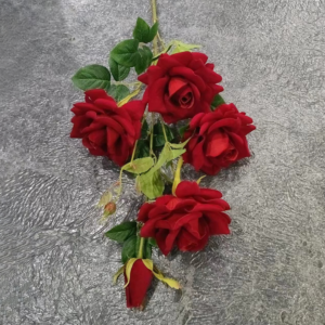 Fake Flowers Cheap 5 Heads Flannel Rose Single Branch