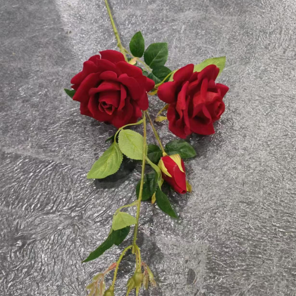 Fake Flower Garden 3 Heads Flannel Rose Single Branch